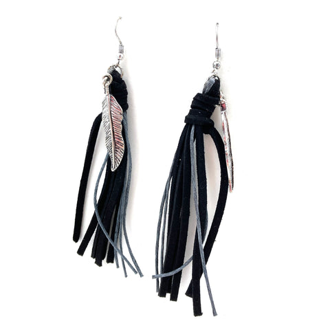 Feather Charm Tassel Earrings