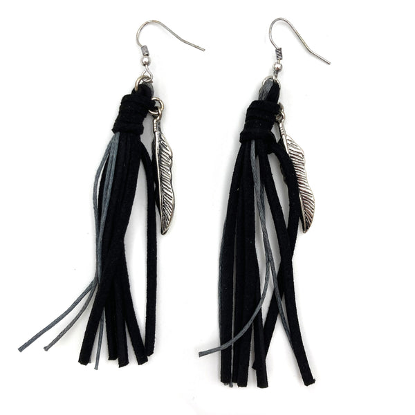 Feather Charm Tassel Earrings