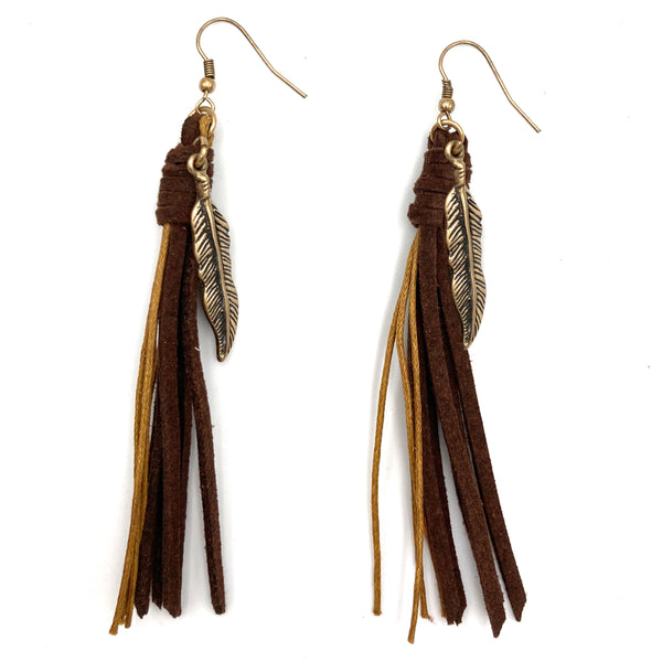 Feather Charm Tassel Earrings