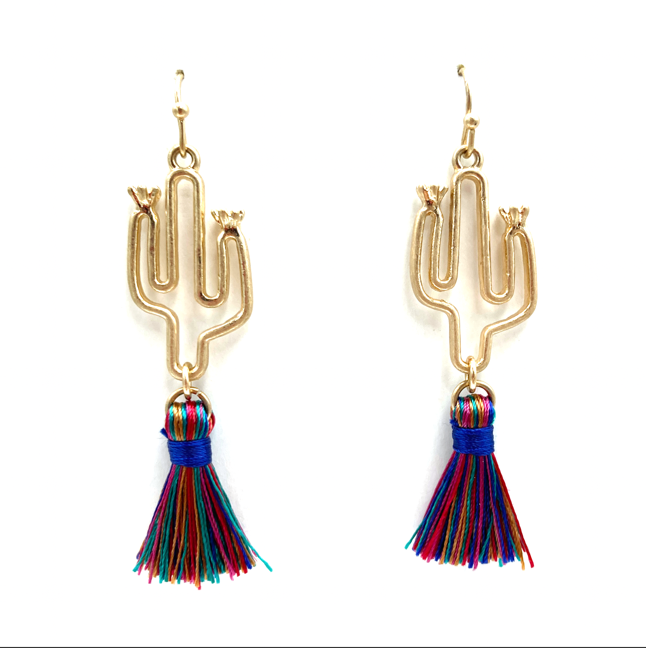 Gold Cactus Cutout Fringe Seraph Tassel Earring