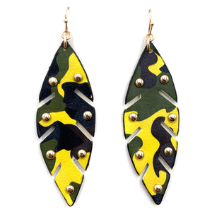 Camouflage Leaf Studded Faux Leather Earring