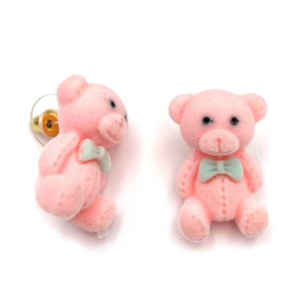 Teddy Bear Bow Fuzzy Stud Earring