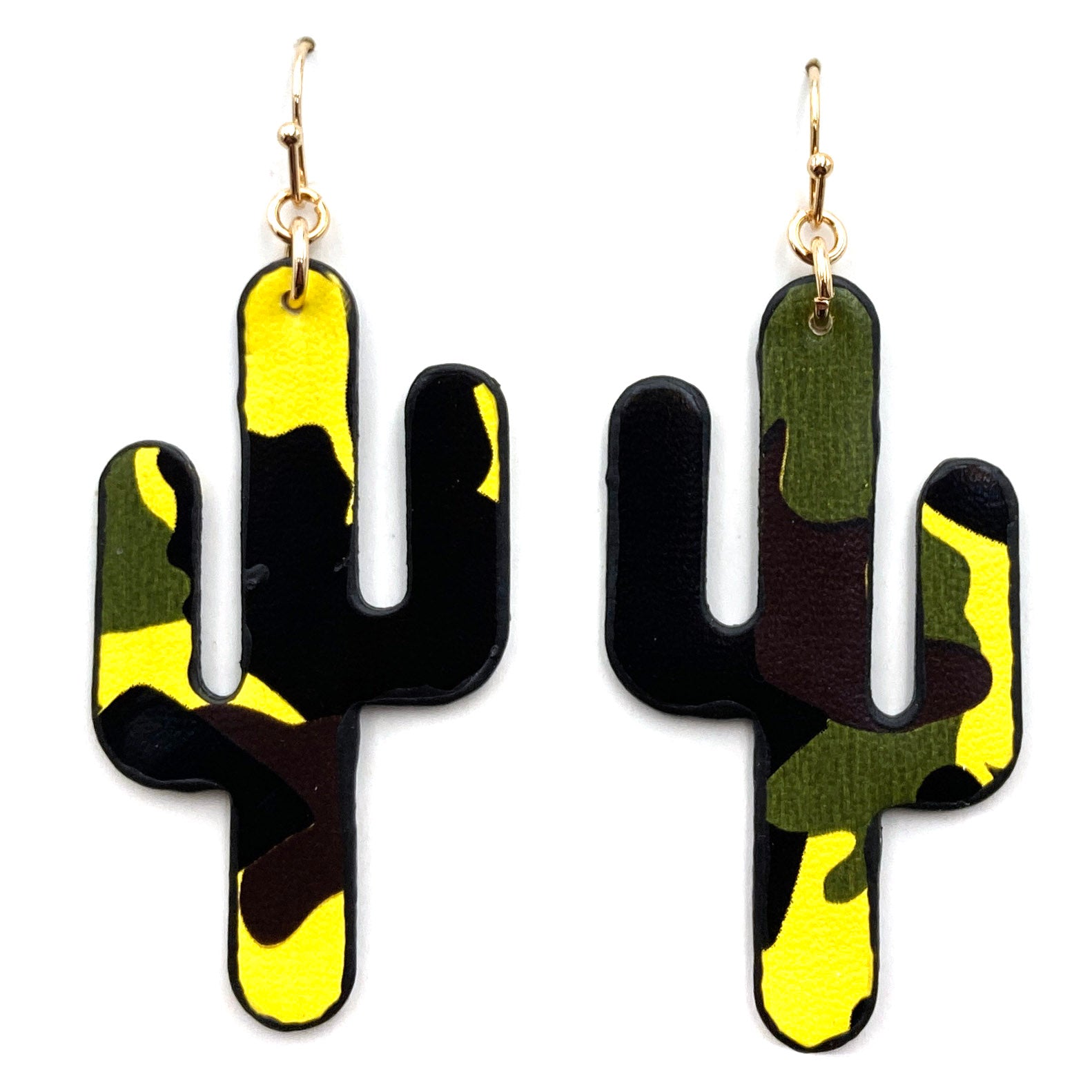 Camouflage Cactus Faux Leather Earring