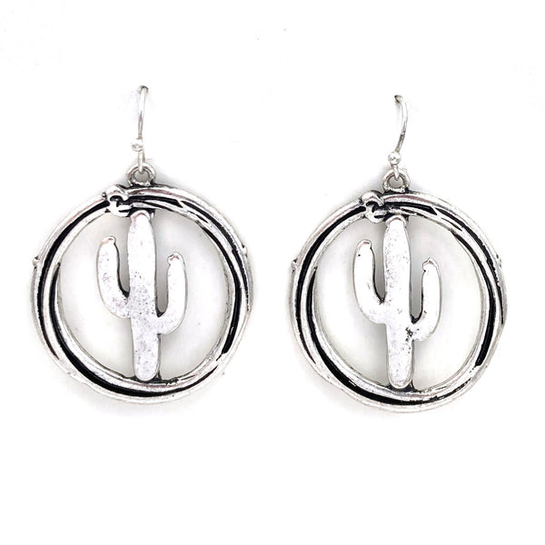 Silver Western Cactus Circle Earring