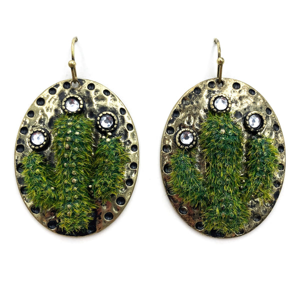 Realistic Fuzzy Cactus Rhinestone Earring