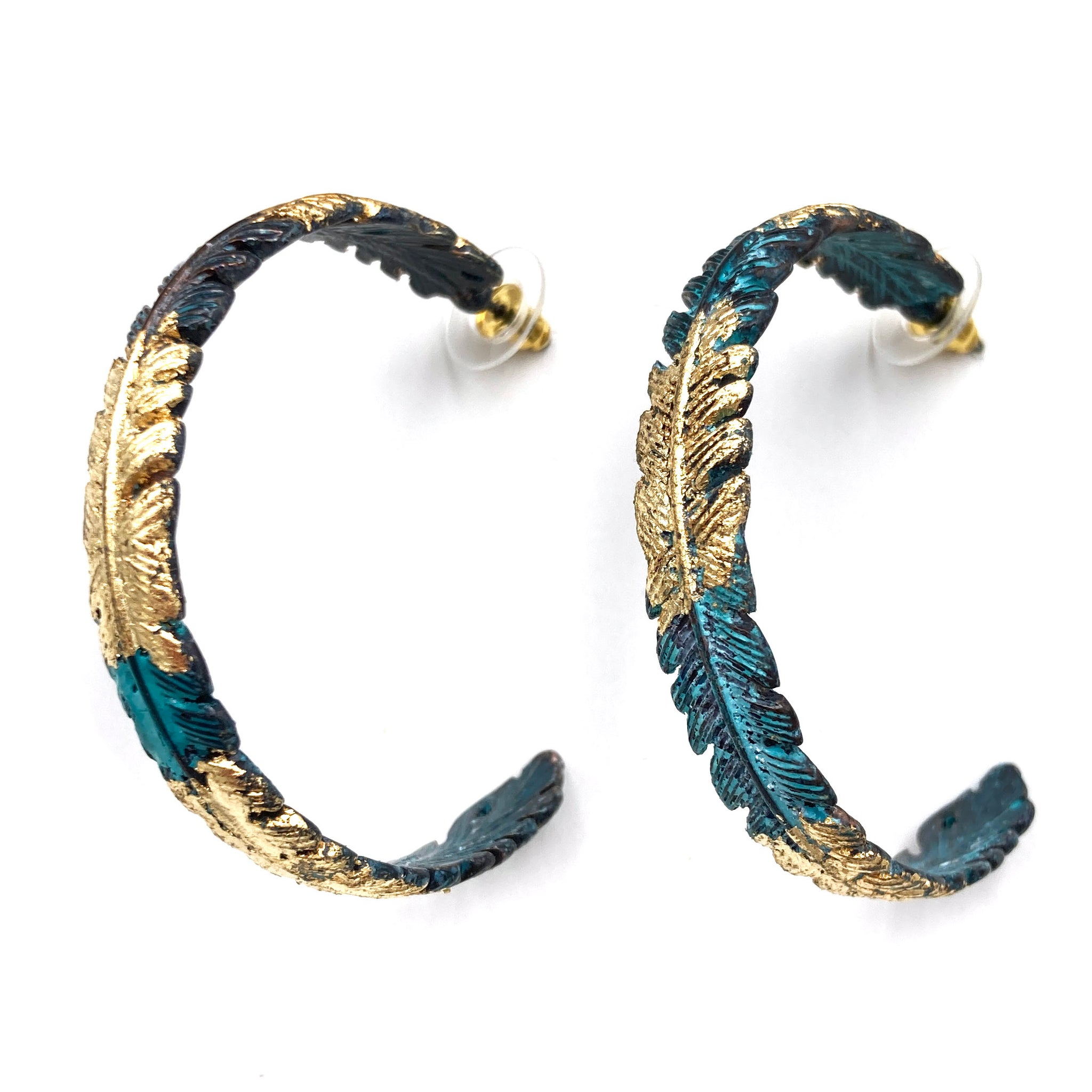 Patina Brushed Gold Floral Leaf Hoop Earring