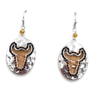 Western Cork Longhorn Dangle Hook Earring