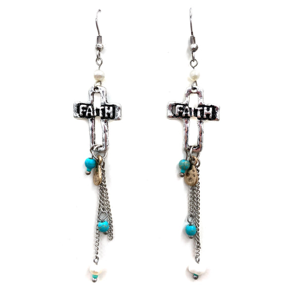 Faith Cross Long Dangle Hook Earring