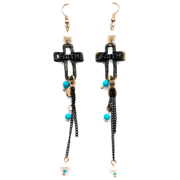 Faith Cross Long Dangle Hook Earring