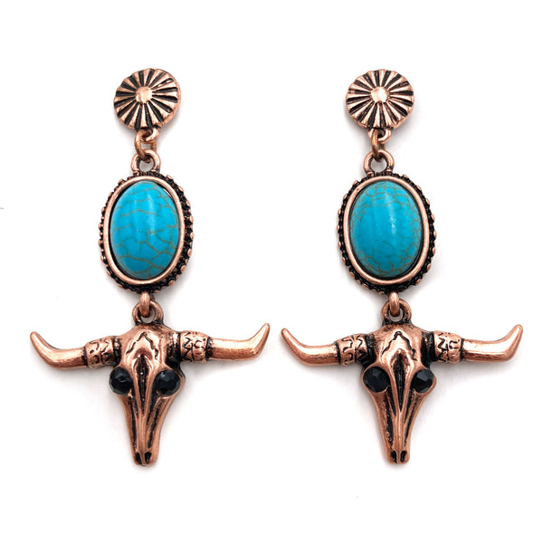 Rustic Longhorn Turquoise Stud Earring