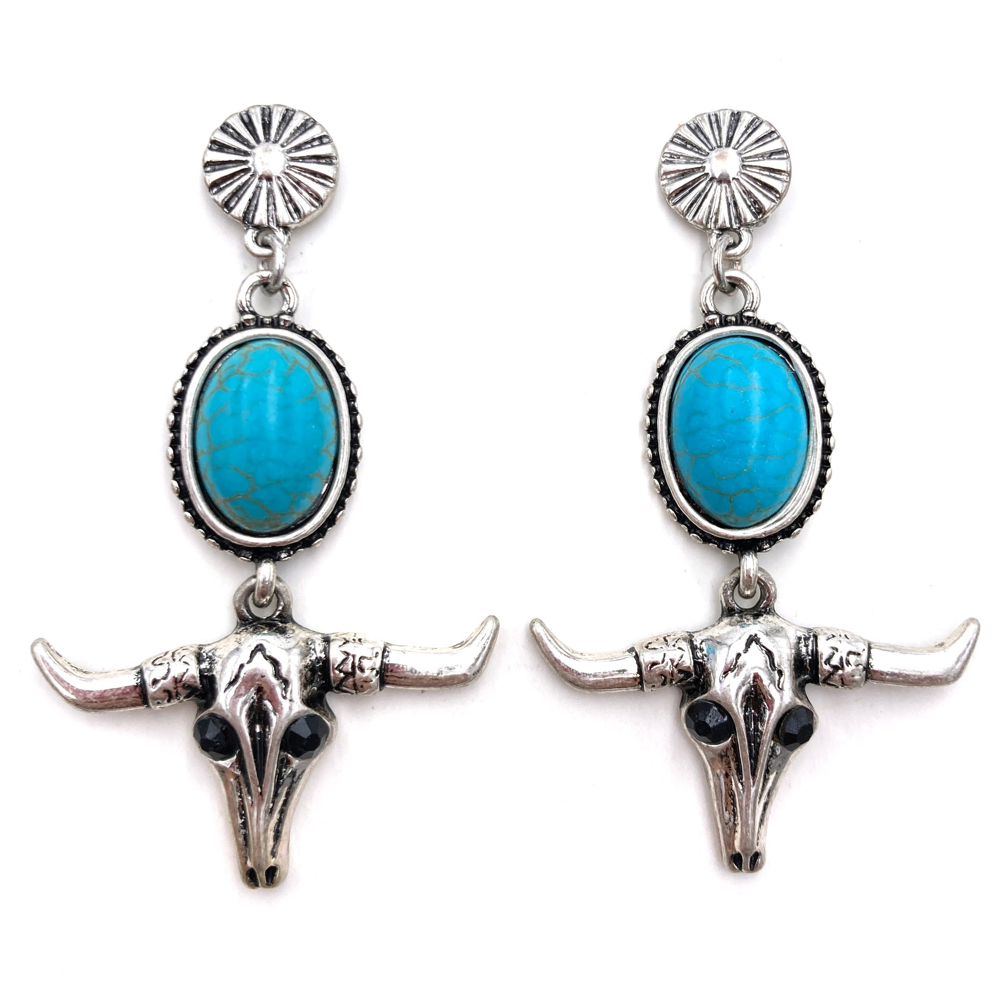 Rustic Longhorn Turquoise Stud Earring