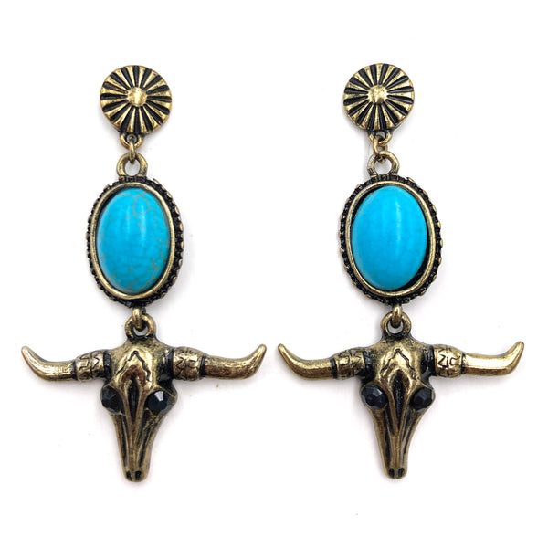 Rustic Longhorn Turquoise Stud Earring