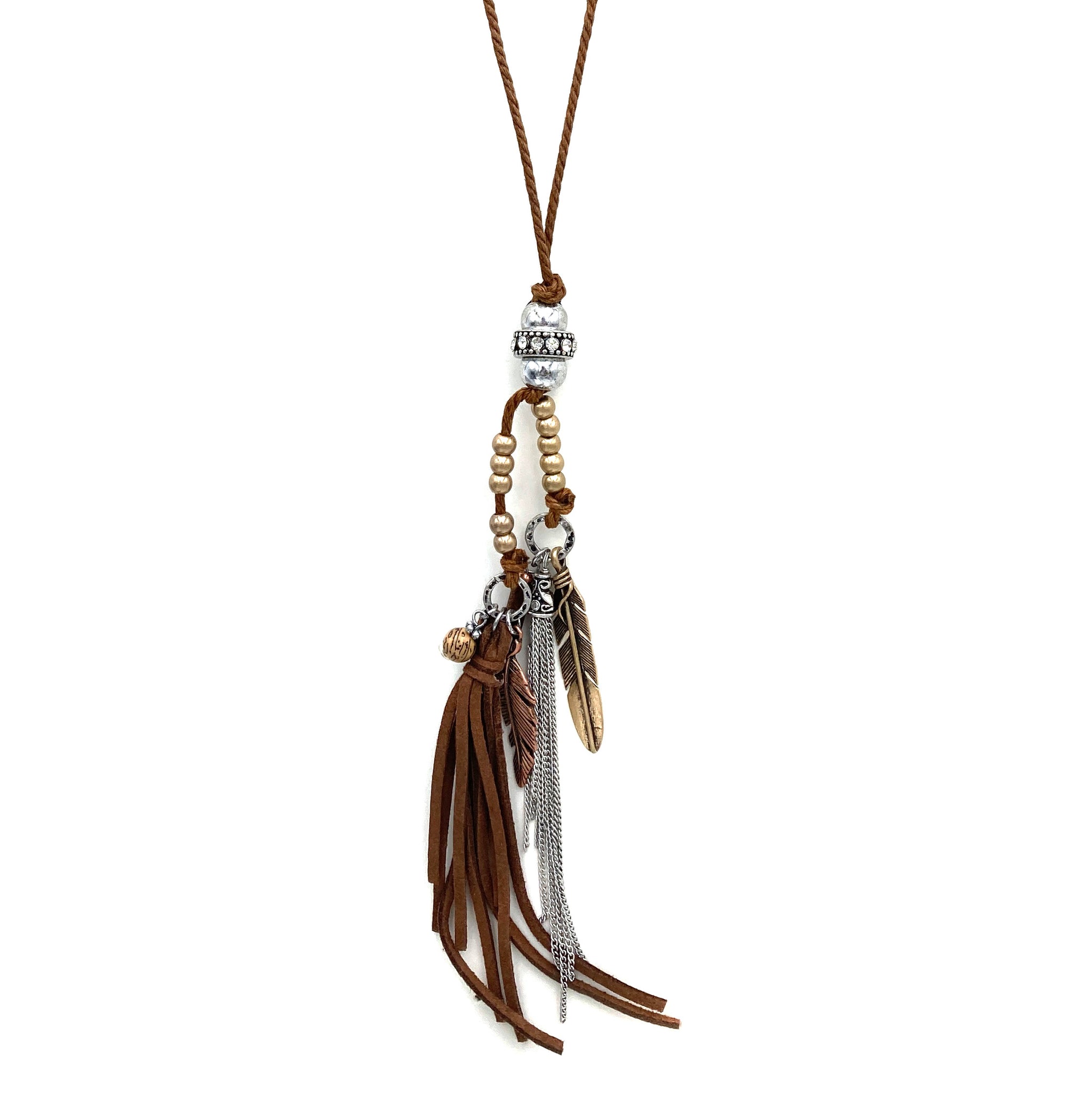 Feather Charms Chain Tassel Rope Necklace