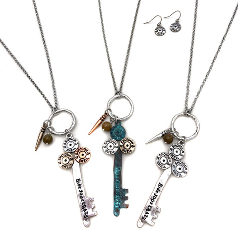 Hide Your Crazy Key Bullet Shell Long Chain Necklace