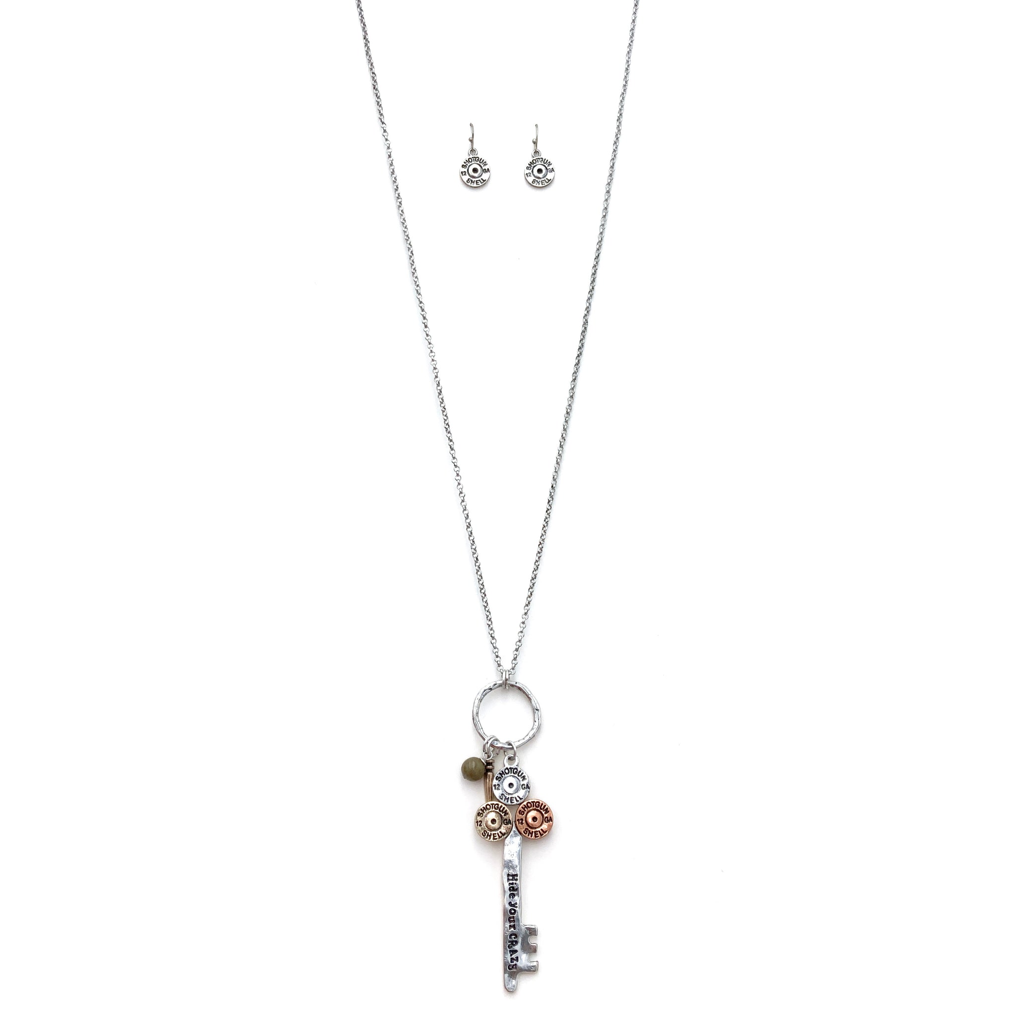 Hide Your Crazy Key Bullet Shell Long Chain Necklace