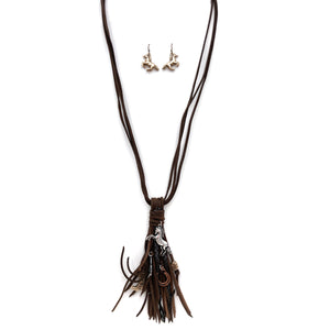 Western Cowgirl Horse Charms Tassel Rope Suede Necklace