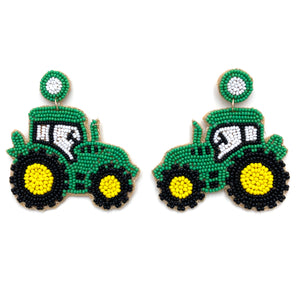 Farm Tractor Seed Bead Post Dangle Earring