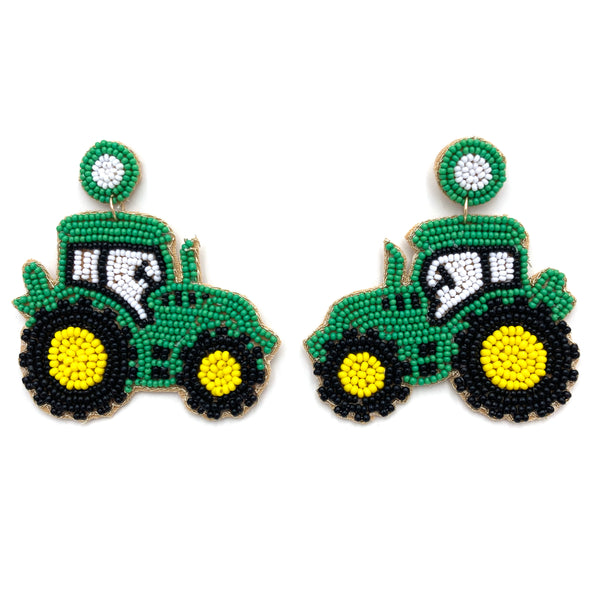 Farm Tractor Seed Bead Post Dangle Earring