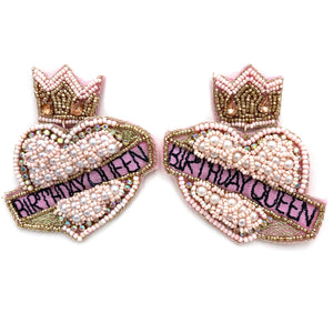 Birthday Queen Crown Gold Champagne Seed Bead Post Dangle Earring