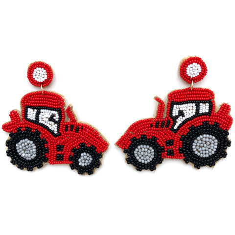 Farm Tractor Seed Bead Post Dangle Earring