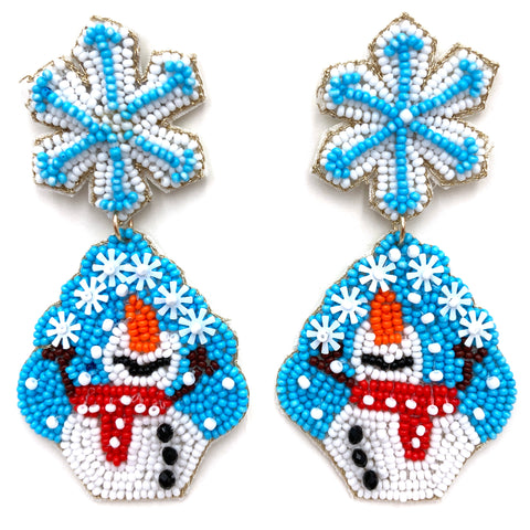 Christmas Snowman Let it Snow Seed Bead Post Dangle Earring