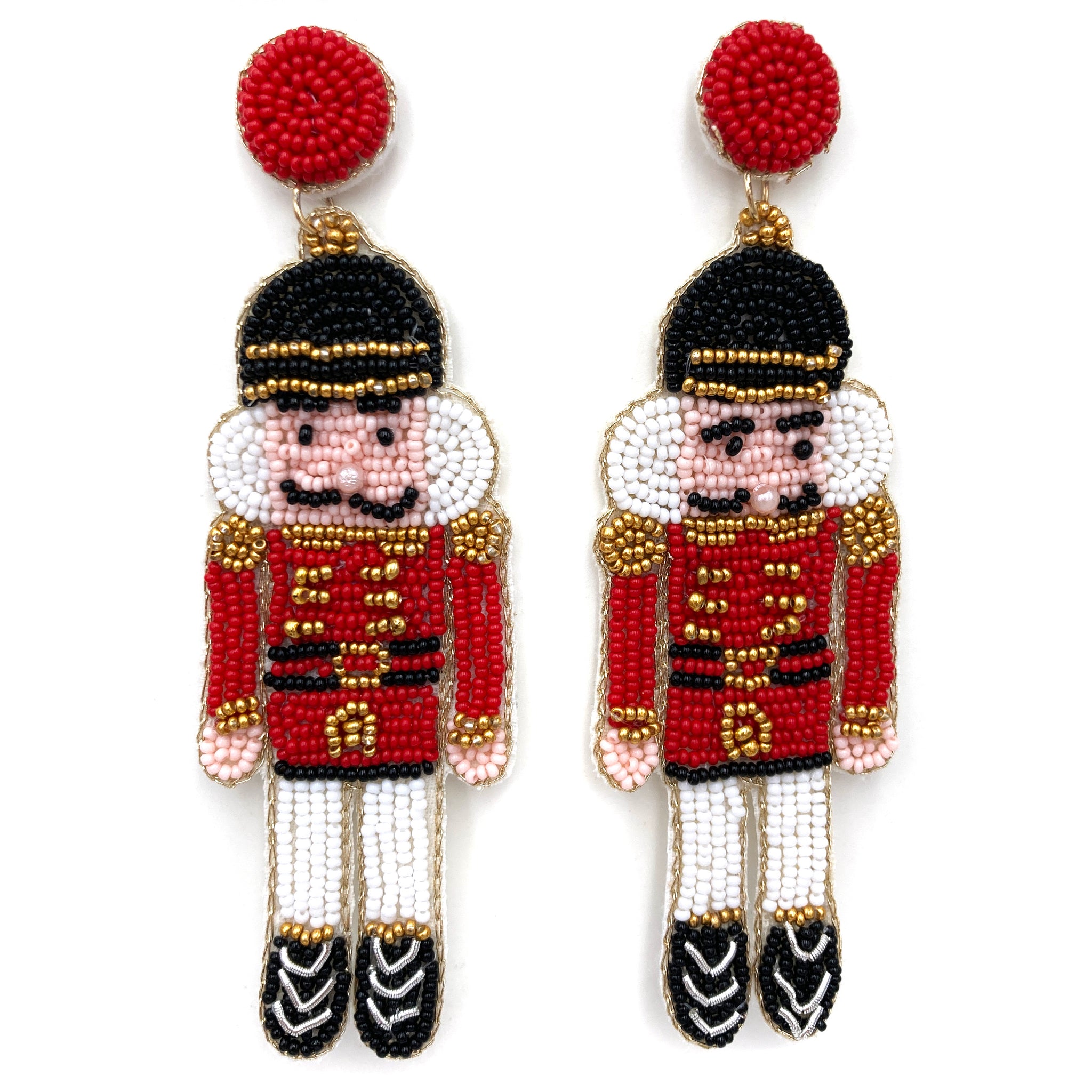 Christmas Santa Nutcracker Seed Bead Post Dangle Earring