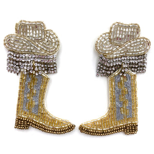 Homecoming Cowboy Hat Boots Party Rhinestone Seed Bead Post Dangle Earring