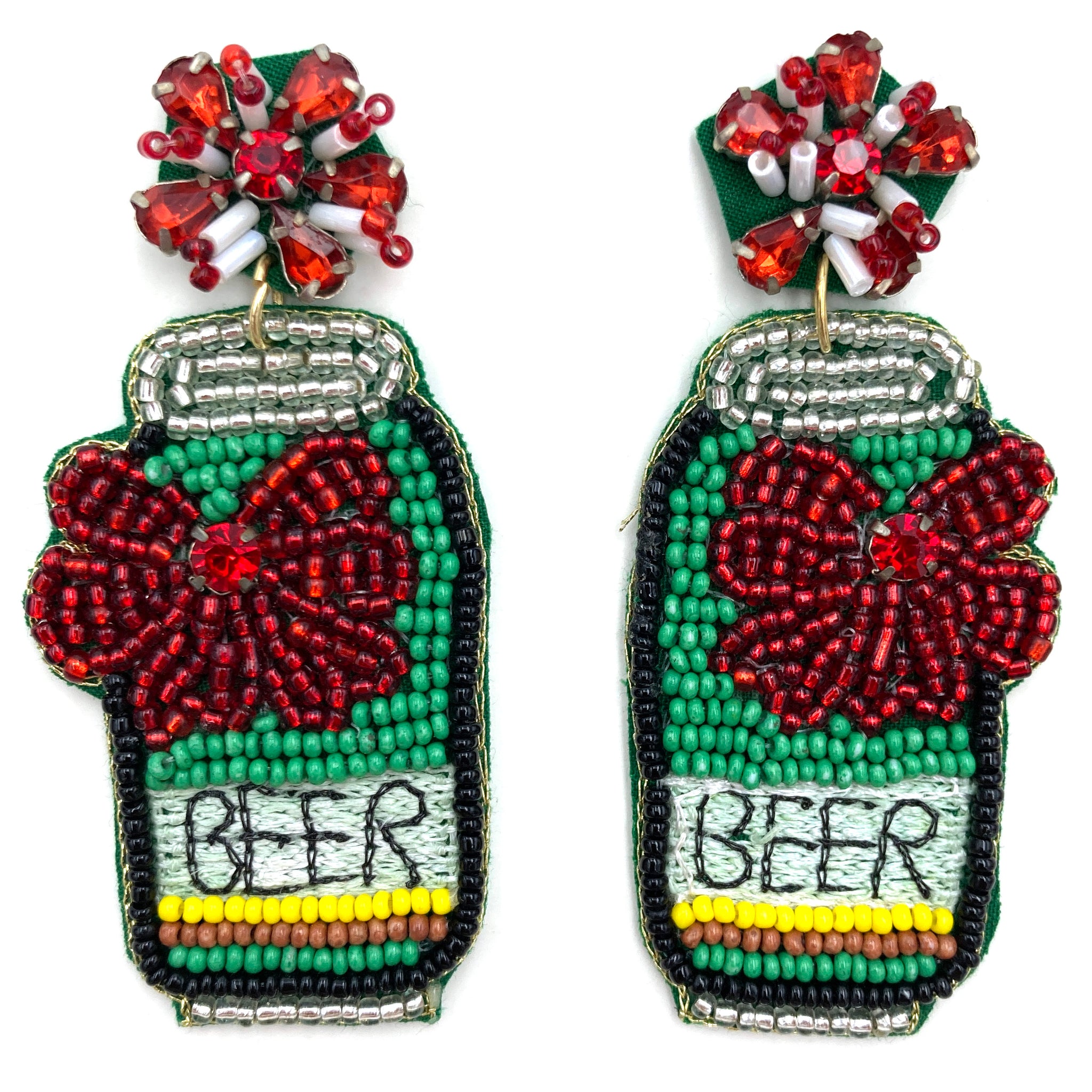 Christmas New Year Party Beer Seed Bead Post Dangle Earring