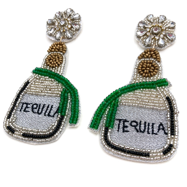 Tequila Rhinestone Seed Bead Post Dangle Earring