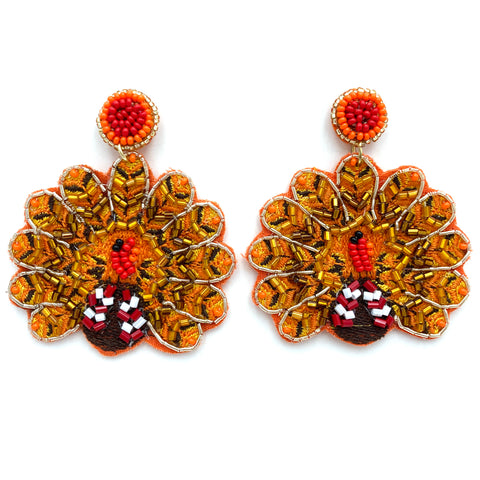 Thanksgiving Turkey Feast Seed Bead Post Dangle Earring