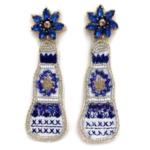 Blue Azul Tequila Bottle Seed Bead Post Dangle Earring