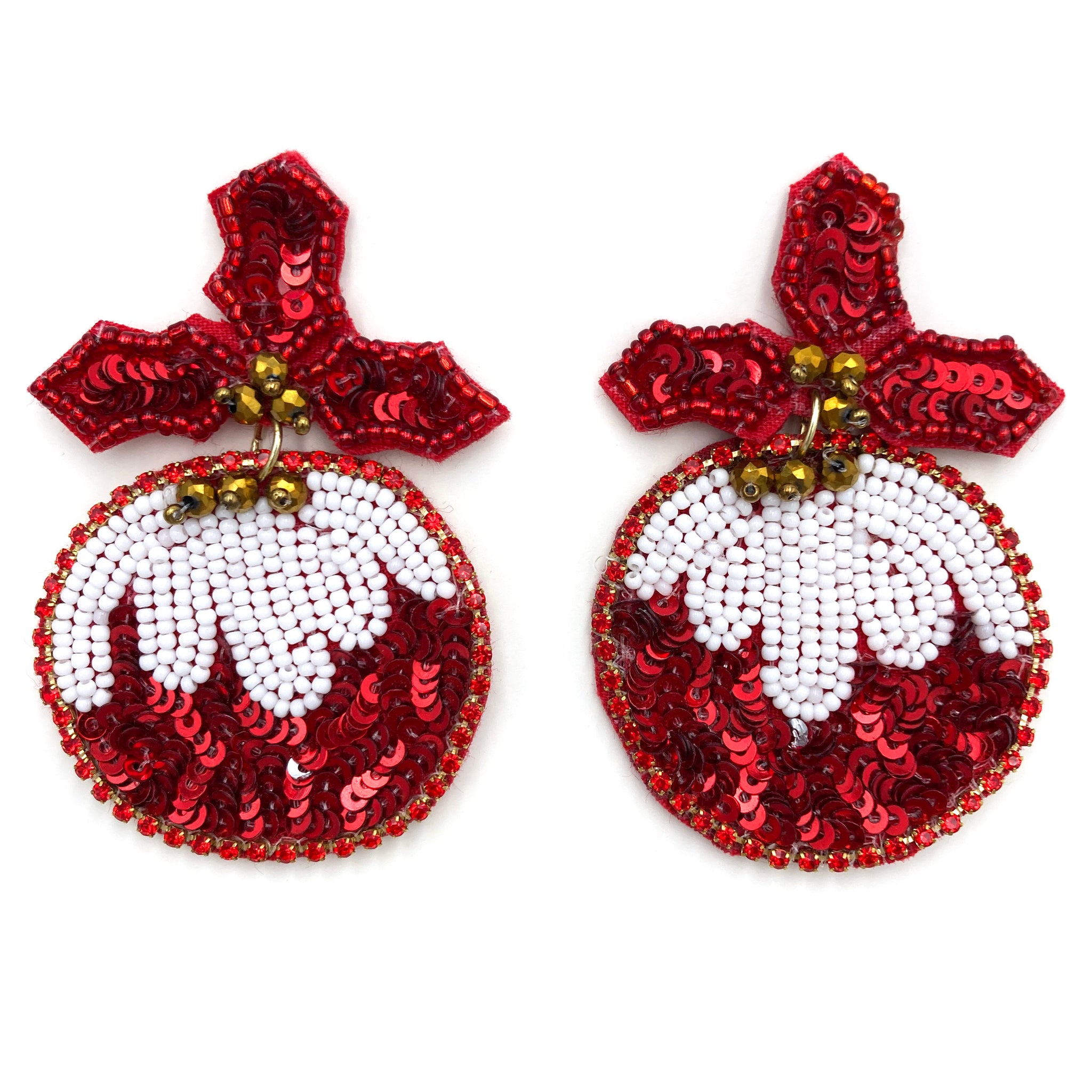 Christmas Ornament Sequin Seed Bead Post Dangle Earring