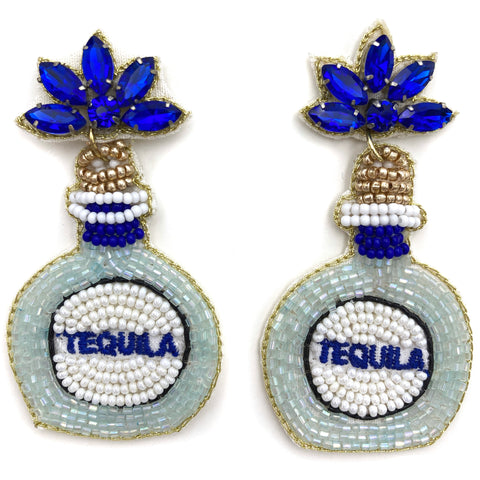 Tequila Blue Bottle Seed Bead Post Dangle Earring