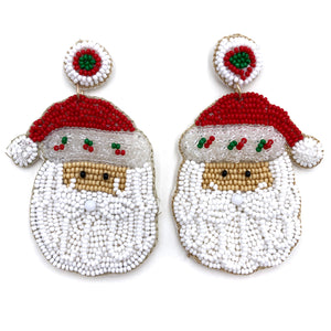 Christmas Santa Claus Seed Bead Post Dangle Earring