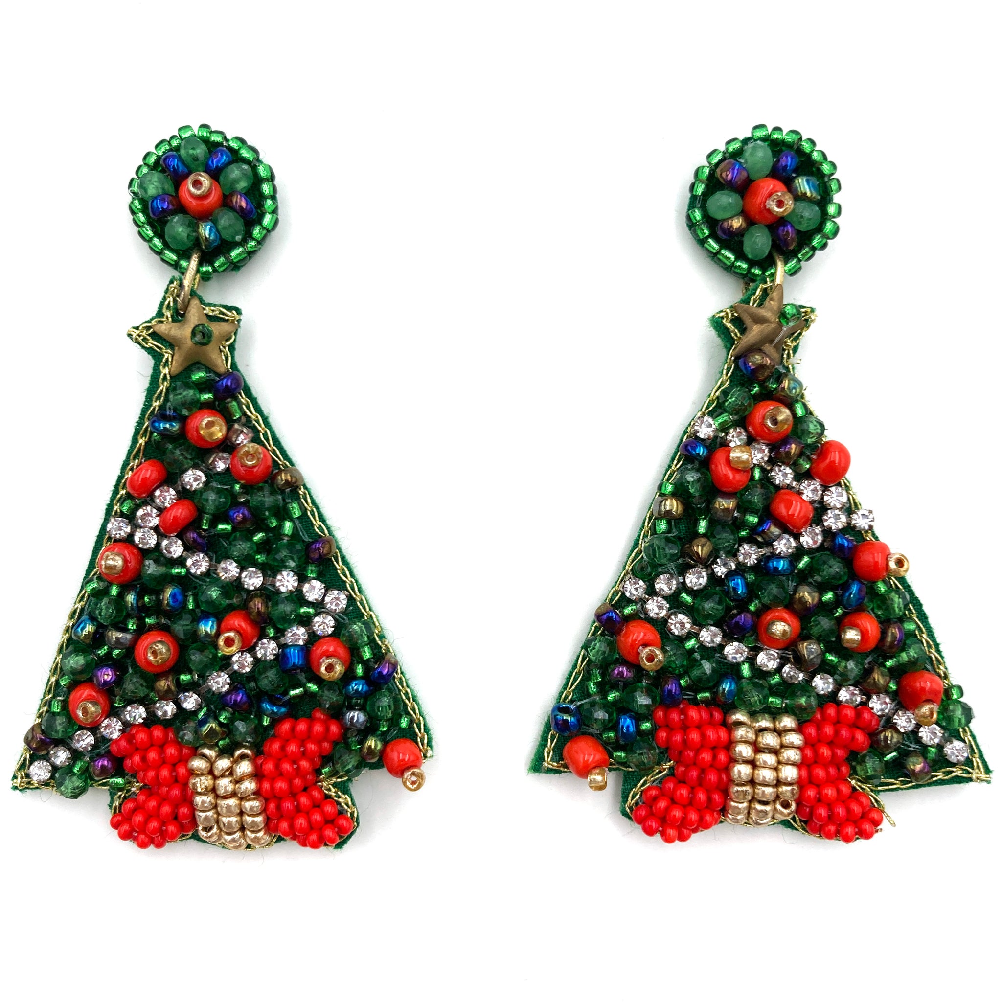 Christmas Tree Seed Bead Post Dangle Earring