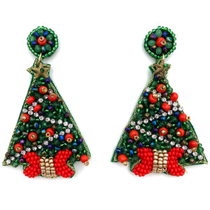 Christmas Tree Seed Bead Post Dangle Earring