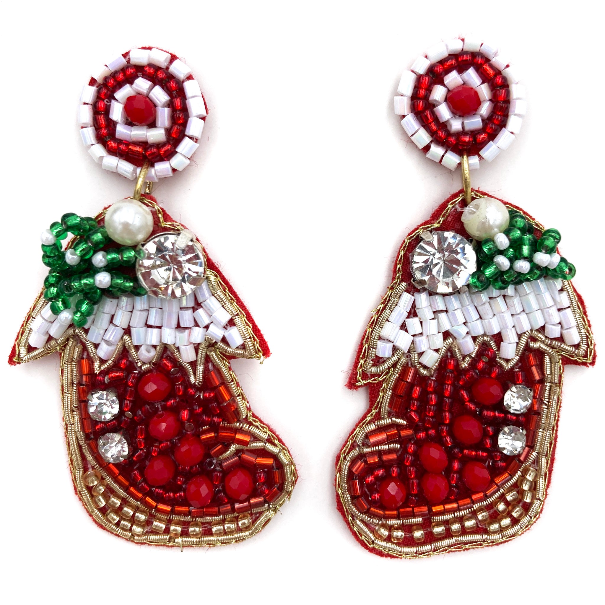 Christmas Stocking Seed Bead Post Dangle Earring