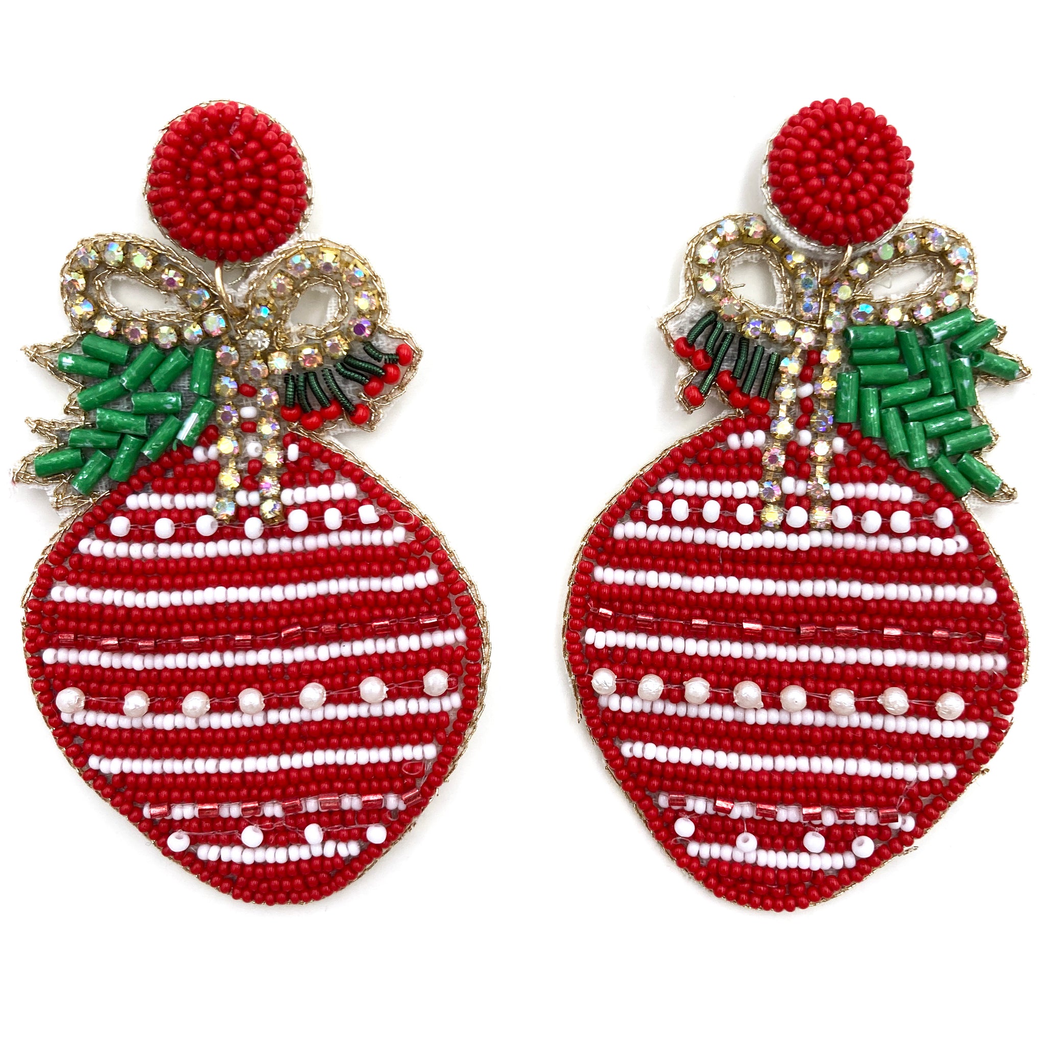 Christmas Ornament Seed Bead Post Dangle Earring