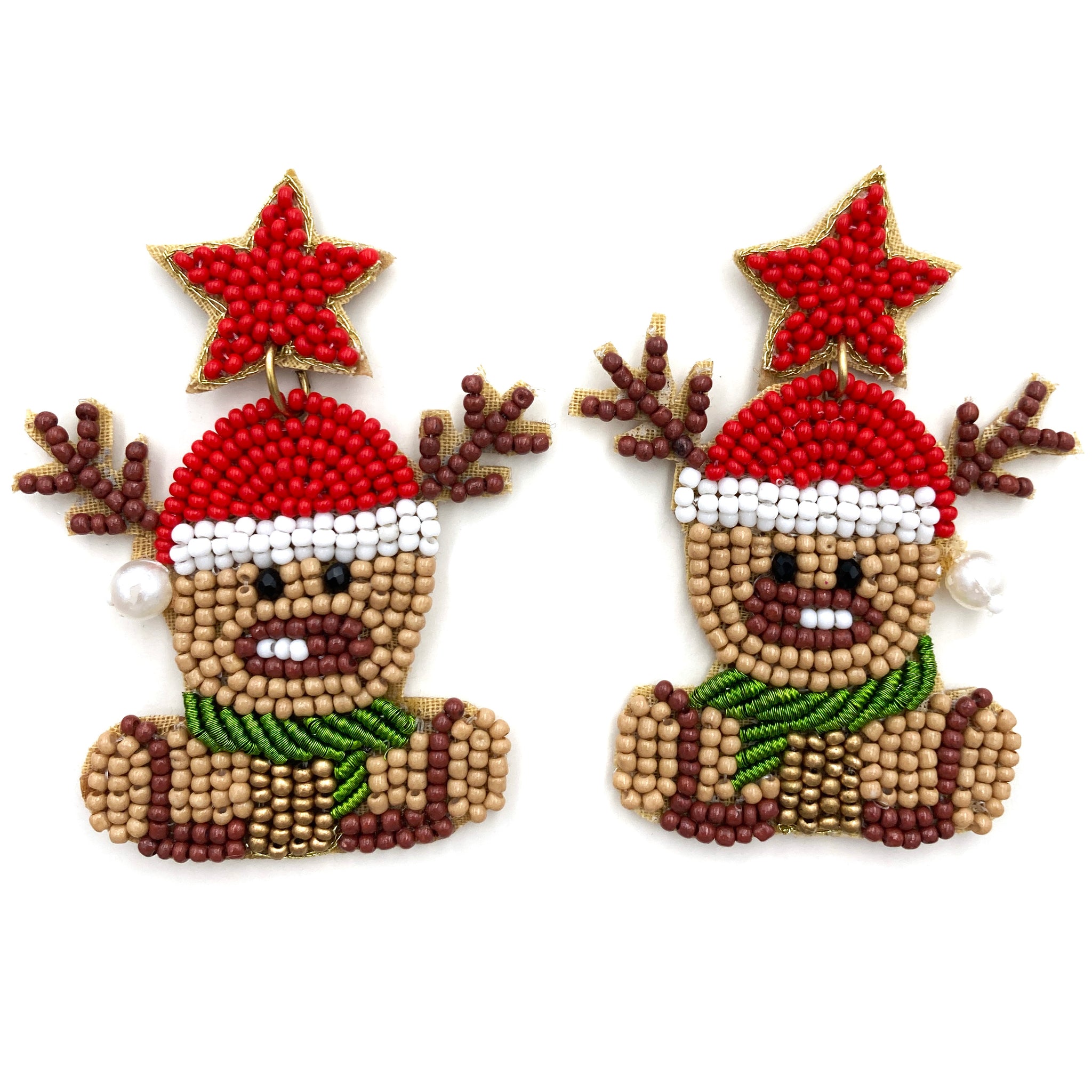 Christmas Reindeer Star Seed Bead Post Dangle Earring