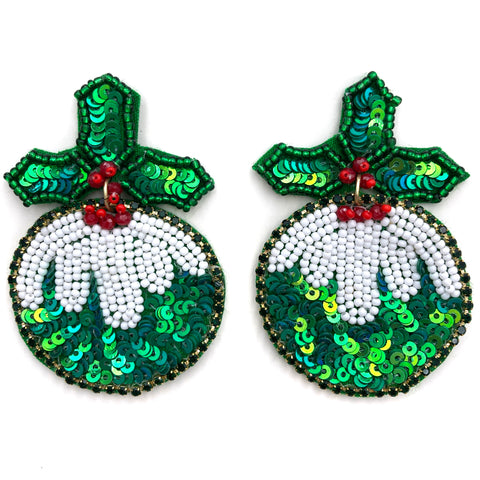 Christmas Ornament Sequin Seed Bead Post Dangle Earring