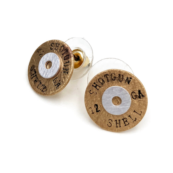 Brass Bullet Shell Plate Western Stud Earring