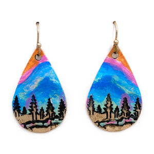 Watercolor Painted Wilderness Teardrop Hook Dangle Earring