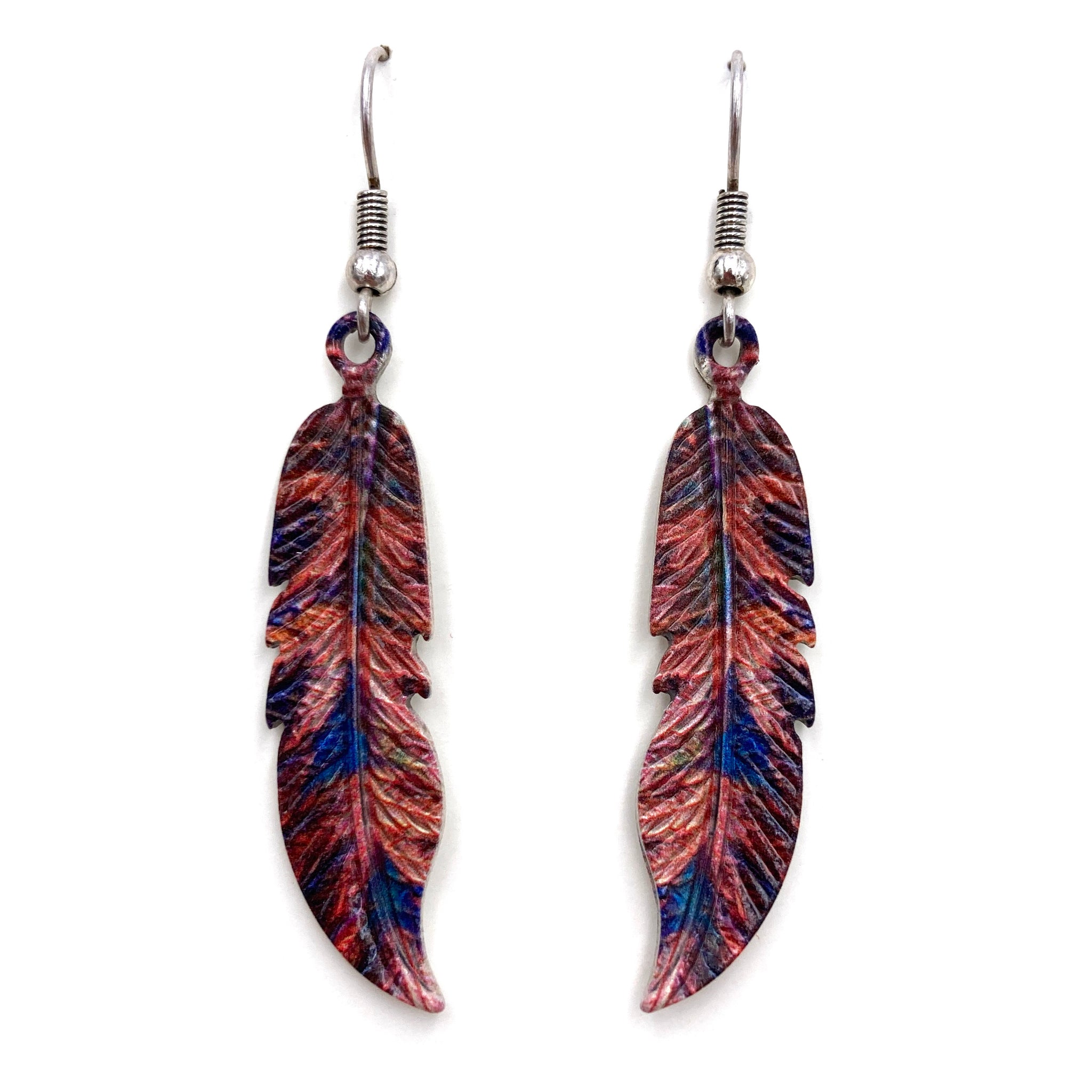 Red Blue Autumn Feather Hook Dangle Earring