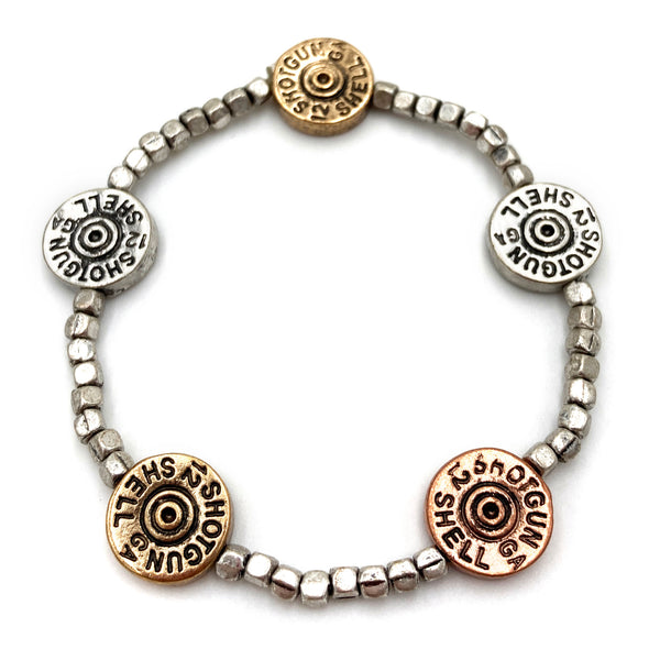 Five Bullet Shell Tri-Tone Stretch Bracelet