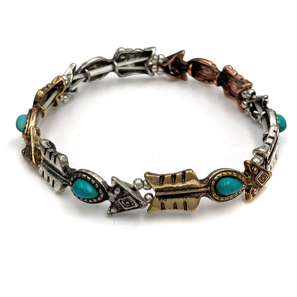 Native Arrow Western Print Turquoise Stretch Bracelet