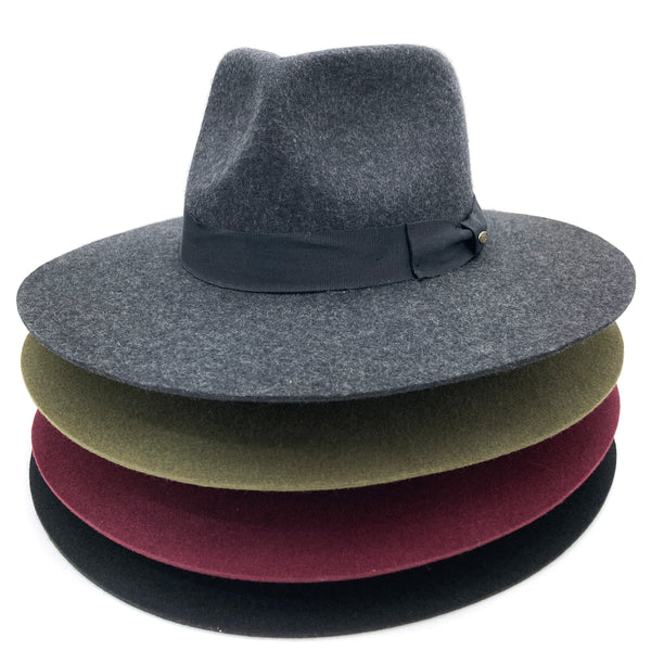 Ribbon Real Wool Felt Brim Hat