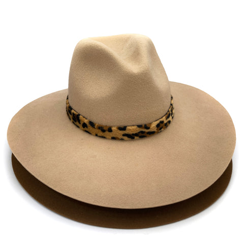 Leopard Fur Print Band Real Wool Felt Brim Hat