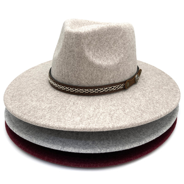 Western Rope Braided Band Polyester Wool Felt Brim Hat