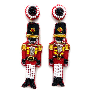 Christmas Nutcracker Seed Bead Post Dangle Earring