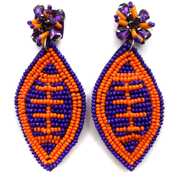 Football Team Seed Bead Post Dangle Earring